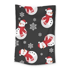 Christmas Texture, Retro Background With Snowmen Small Tapestry