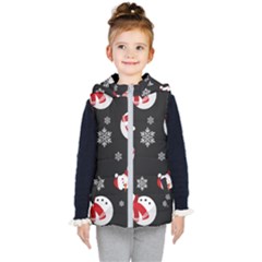 Christmas Texture, Retro Background With Snowmen Kids  Hooded Puffer Vest