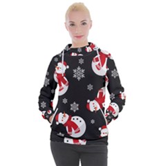 Christmas Texture, Retro Background With Snowmen Women s Hooded Pullover