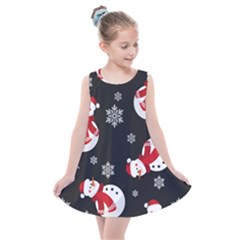 Christmas Texture, Retro Background With Snowmen Kids  Summer Dress by kyorashop23