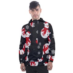 Christmas Texture, Retro Background With Snowmen Men s Front Pocket Pullover Windbreaker