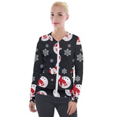 Christmas Texture, Retro Background With Snowmen Velvet Zip Up Jacket by kyorashop23