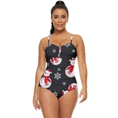 Christmas Texture, Retro Background With Snowmen Retro Full Coverage Swimsuit by kyorashop23