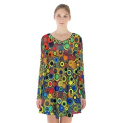 Circles, Colorful Long Sleeve Velvet V-neck Dress