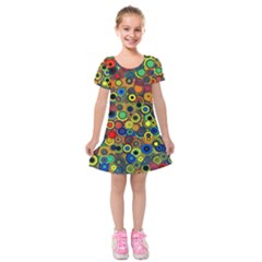 Circles, Colorful Kids  Short Sleeve Velvet Dress