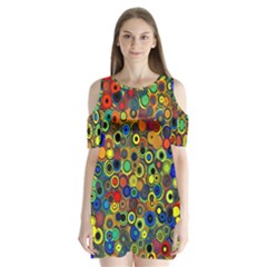 Circles, Colorful Shoulder Cutout Velvet One Piece