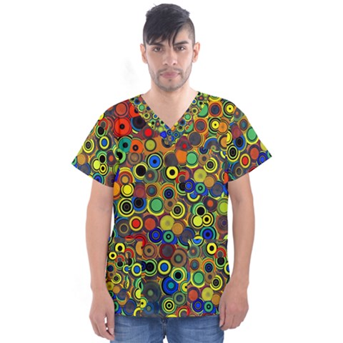 Circles, Colorful Men s V-neck Scrub Top by kyorashop23