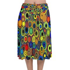 Circles, Colorful Velvet Flared Midi Skirt