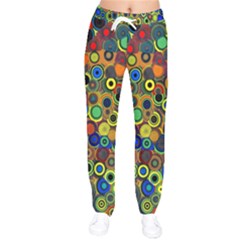 Circles, Colorful Women Velvet Drawstring Pants by kyorashop23