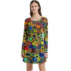 Circles, Colorful Long Sleeve Velour Skater Dress