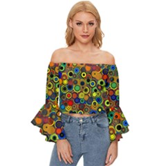 Circles, Colorful Off Shoulder Flutter Bell Sleeve Top