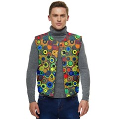 Circles, Colorful Men s Button Up Puffer Vest	