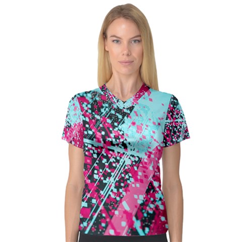 Colorful Splashes Grunge, Abstract Art V-neck Sport Mesh T-shirt by kyorashop23