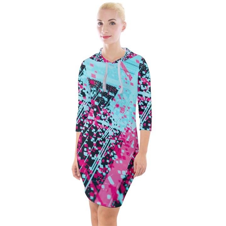 Colorful Splashes Grunge, Abstract Art Quarter Sleeve Hood Bodycon Dress