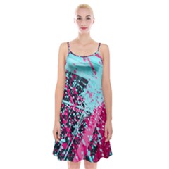 Colorful Splashes Grunge, Abstract Art Spaghetti Strap Velvet Dress