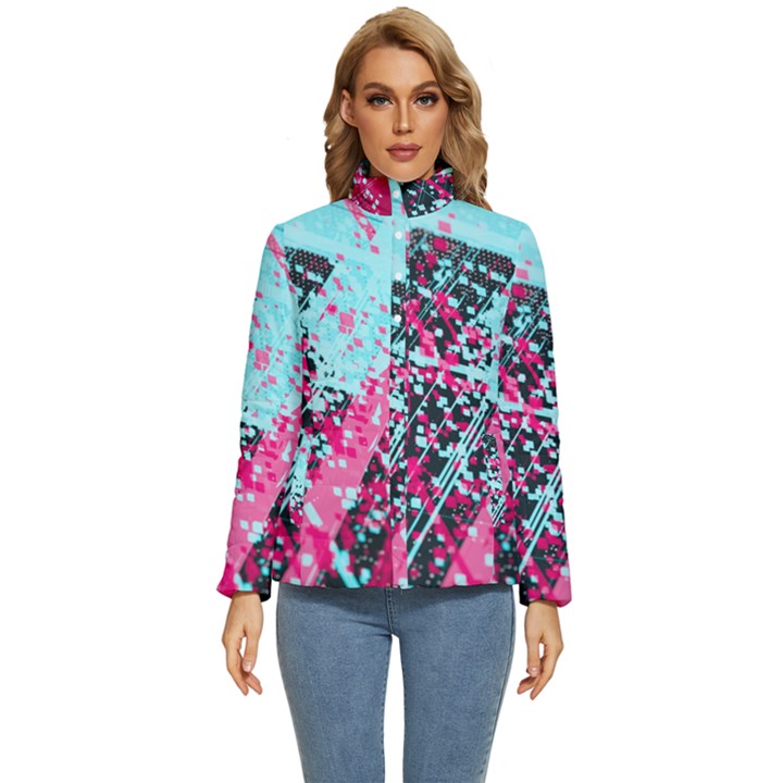 Colorful Splashes Grunge, Abstract Art Women s Puffer Bubble Jacket Coat