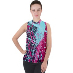 Colorful Splashes Grunge, Abstract Art Mock Neck Chiffon Sleeveless Top by kyorashop23