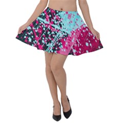 Colorful Splashes Grunge, Abstract Art Velvet Skater Skirt