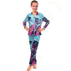 Colorful Splashes Grunge, Abstract Art Kids  Satin Long Sleeve Pajamas Set by kyorashop23