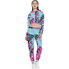 Colorful Splashes Grunge, Abstract Art Cropped Zip Up Lounge Set by kyorashop23