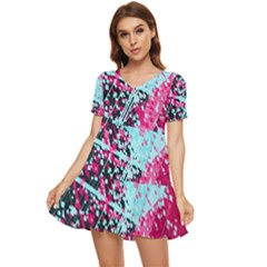 Colorful Splashes Grunge, Abstract Art Tiered Short Sleeve Babydoll Dress by kyorashop23