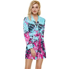 Colorful Splashes Grunge, Abstract Art Long Sleeve Satin Robe by kyorashop23