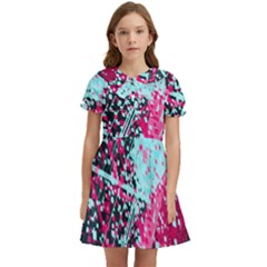 Colorful Splashes Grunge, Abstract Art Kids  Bow Tie Puff Sleeve Dress by kyorashop23