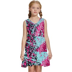 Colorful Splashes Grunge, Abstract Art Kids  Sleeveless Tiered Mini Dress by kyorashop23