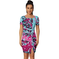 Colorful Splashes Grunge, Abstract Art Fitted Knot Split End Bodycon Dress by kyorashop23