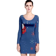 Feliz Natal, Santa, Merry Christmas Long Sleeve Velvet Bodycon Dress