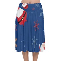 Feliz Natal, Santa, Merry Christmas Velvet Flared Midi Skirt