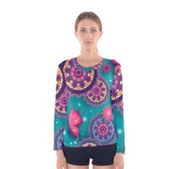 Floral Pattern, Abstract, Colorful, Flow Women s Long Sleeve T-shirt