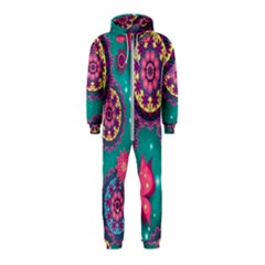 Floral Pattern, Abstract, Colorful, Flow Hooded Jumpsuit (kids)