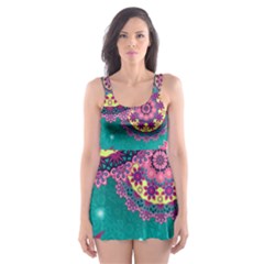 Floral Pattern, Abstract, Colorful, Flow Skater Dress Swimsuit