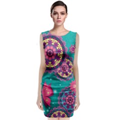 Floral Pattern, Abstract, Colorful, Flow Sleeveless Velvet Midi Dress