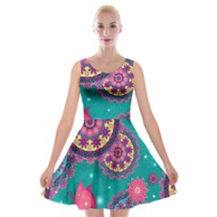 Floral Pattern, Abstract, Colorful, Flow Velvet Skater Dress