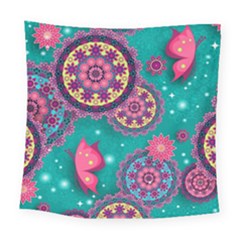 Floral Pattern, Abstract, Colorful, Flow Square Tapestry (large)