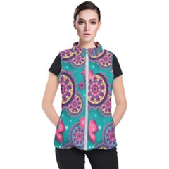 Floral Pattern, Abstract, Colorful, Flow Women s Puffer Vest