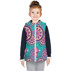 Floral Pattern, Abstract, Colorful, Flow Kids  Hooded Puffer Vest by kyorashop23