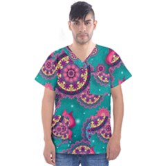 Floral Pattern, Abstract, Colorful, Flow Men s V-neck Scrub Top