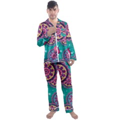 Floral Pattern, Abstract, Colorful, Flow Men s Long Sleeve Satin Pajamas Set