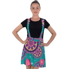 Floral Pattern, Abstract, Colorful, Flow Velvet Suspender Skater Skirt by kyorashop23