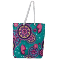 Floral Pattern, Abstract, Colorful, Flow Full Print Rope Handle Tote (large) by kyorashop23