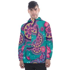 Floral Pattern, Abstract, Colorful, Flow Men s Front Pocket Pullover Windbreaker