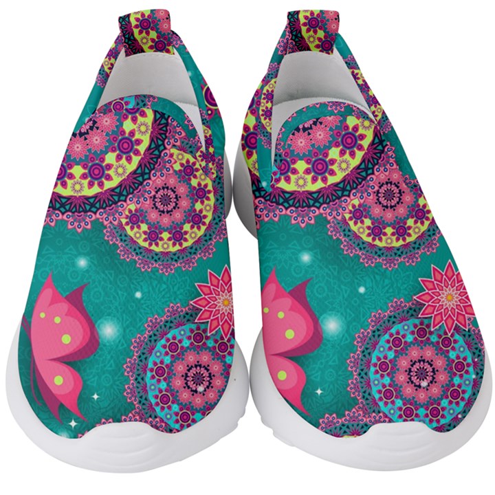 Floral Pattern, Abstract, Colorful, Flow Kids  Slip On Sneakers