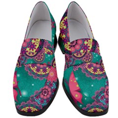 Floral Pattern, Abstract, Colorful, Flow Women s Chunky Heel Loafers