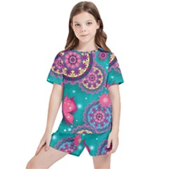 Floral Pattern, Abstract, Colorful, Flow Kids  T-shirt And Sports Shorts Set by kyorashop23