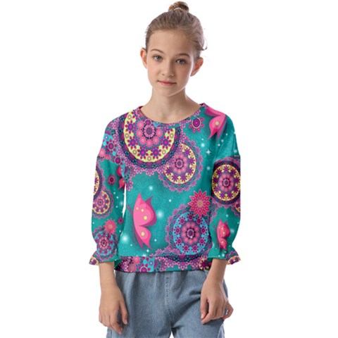 Floral Pattern, Abstract, Colorful, Flow Kids  Cuff Sleeve Top by kyorashop23