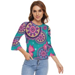 Floral Pattern, Abstract, Colorful, Flow Bell Sleeve Top