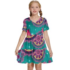 Floral Pattern, Abstract, Colorful, Flow Kids  Short Sleeve Tiered Mini Dress by kyorashop23